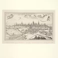 PANORAMA GDAŃSKA według rysunku Bernhardta Friedricha Wernera (1690-1788), wym. 16,5 x 28,5 cm, wym. passe-partout 35 x 43 cm, Cena 183,-