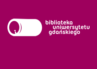 Logo Biblioteki UG: biała kapsuła i napis: Biblioteka Uniwersytetu Gdańskiego na fioletowym tle