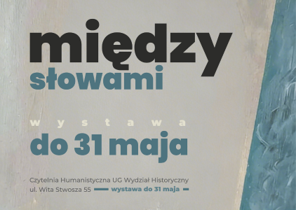 Plakat: wystawa malarstwa "Między słowami" w Bibliotece Humanistycznej 