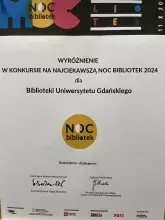 Wyróżnienie przyznane za najciekawszą Noc Bibliotek 
