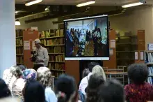 Marie-Hélène Lafon z wizytą w Bibliotece Uniwersytetu Gdańskiego. Fot. Aleksandra Wajs