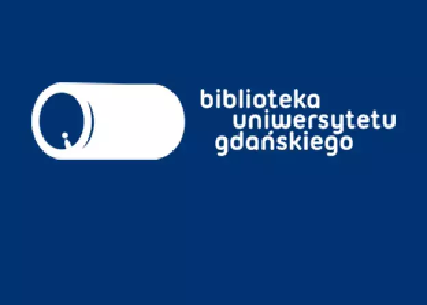 Logo BUG: biała kapsuła z okalającym napisem: Biblioteka Uniwersytetu Gdańskiego na pomarańczowym tle 