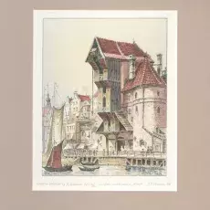 ŻURAW W GDAŃSKU według rysunku z 1895 roku M. Wimmera, wym. 25,5 x 20 cm, wym. passe-partout 43 x 35 cm, Cena 250,-