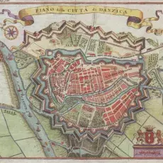 Kartka pocztówkowa. Plan Gdańska z ok. 1737 r.