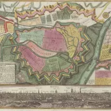 Kartka pocztówkowa. Plan Gdańska z 1740 r. 