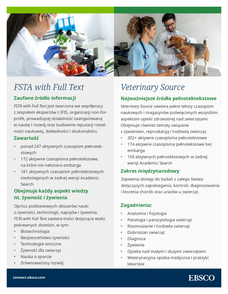 Informacja o bazach FSTA with Full Text oraz Veterinary Source