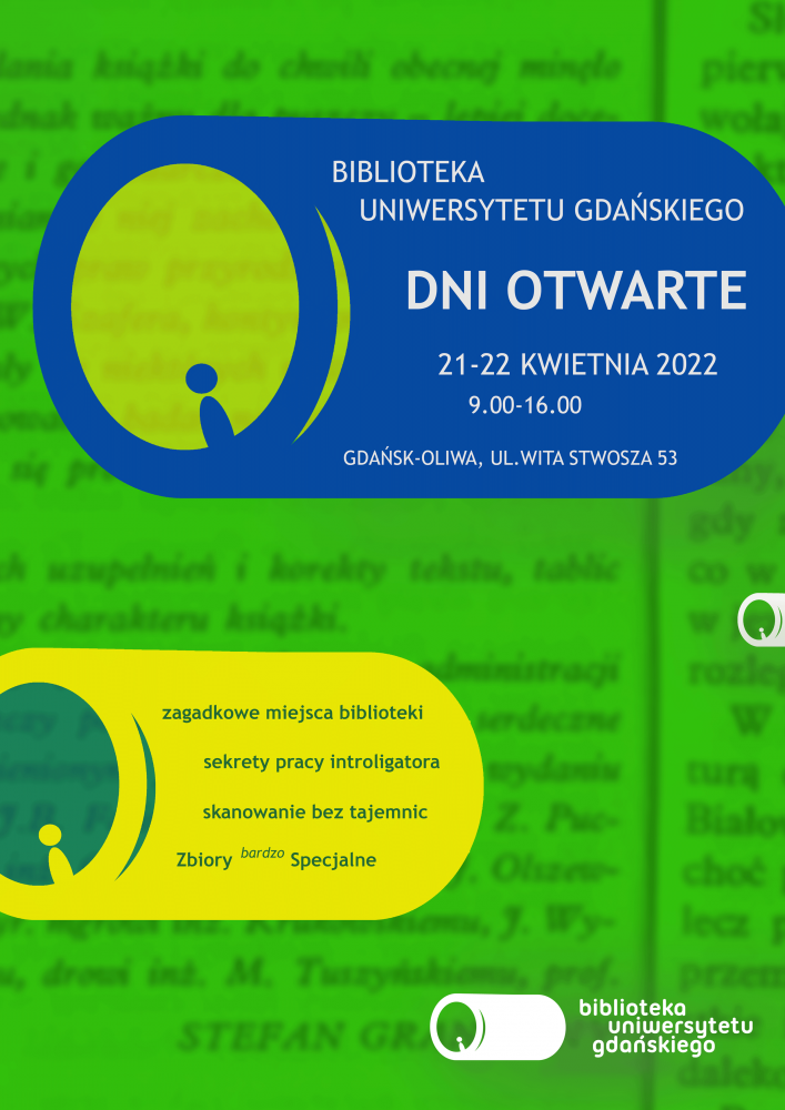 Plakat Dni Otwartych w Bibliotece Uniwersytetu Gdańskiego