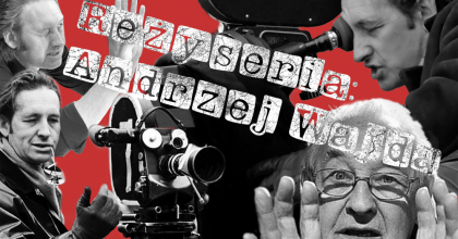 Plakat przedstawia reżysera  Andrzeja Wajdę w różnych pozach i w różnym wieku np. za kamerą. 