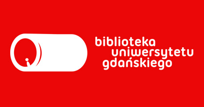 Logo Biblioteki UG: biała kapsuła i napis: Biblioteka Uniwersytetu Gdańskiego na czerwonym tle