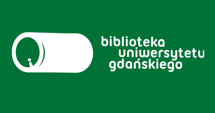 Logo Biblioteki UG: biała kapsuła i napis: Biblioteka Uniwersytetu Gdańskiego na zielonym tle